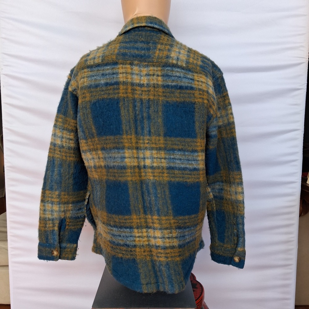 Zara Mens Wool Blend Plaid Shirt Jacket Blue Yellow Fuzzy Overshirt Size M